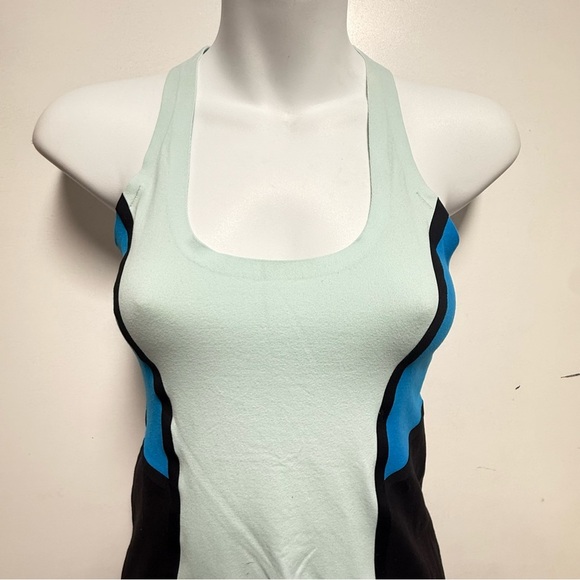 Lululemon Athletica Green Black Fitted Asymmetrical Tank Top - Picture 3 of 7